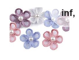 Inserto in organza, motivo floreale, con perla, Ø 2,5 cm